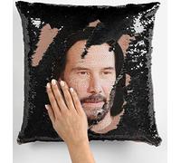Plenty Dreams Nicolas Cage Face Reversible Sequin Cushion Cover Pillowcase A Magic Nick Cage Pillowcover Gift For Christmas and HoneyMoon (Keanu Reeves)