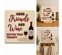 Plenty Gifts Good Friends and Wine Personalised Sign - Decorative Tile for Wine Lovers - 15 x 15 cm