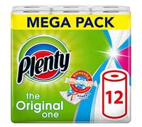 PLENTY Kitchen Towel, 12 White Rolls, 1200 Sheets of Kitchen Roll, 2-Ply Tissue