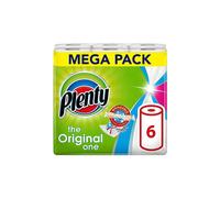 PLENTY Kitchen Towel, 6 White Rolls, 600 Sheets of Kitchen Roll, 2-Ply Tissue