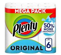PLENTY Kitchen Towel, 6 White Rolls, 600 Sheets of Kitchen Roll, 2-Ply Tissue