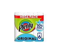 PLENTY Kitchen Towel, 6 White Rolls, 600 Sheets of Kitchen Roll, 2-Ply Tissue