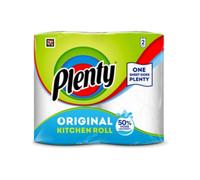 Plenty Original Kitchen Roll, 2 Rolls | 190 Strong and Absorbent 2-Ply Sheets | Household Paper Towels for Spills, Wiping and Cleaning