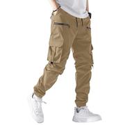 PLEPAN Men's Casual Cargo Pants Elastic Waist Drawstring Joggers Pants Tapered Sweatpants for Men Multi Pockets, Dark Khaki, X-Large