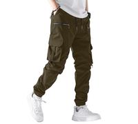 PLEPAN Men's Casual Cargo Pants Elastic Waist Drawstring Joggers Pants Tapered Sweatpants for Men Multi Pockets, Dark Brown, X-Large