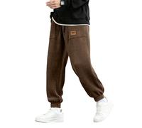 PLEPAN Mens Corduroy Pants Casual Cargo Joggers for Men Tapered Baggy Sweatpants Drawstring Elastic Waist Pants with Pockets, Dark Brown, Medium