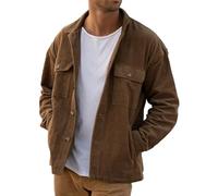 PLEPAN Men's Corduroy Shacket Button Down Long Sleeve Casual Work Shirts Jacket with Pockets, Dark Brown-1, M