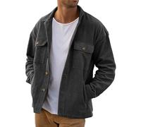PLEPAN Men's Corduroy Shacket with 4 Pockets (Chest & Side Slant) Button Down Work Jackets Casual Long Sleeve Shirt Jacket, Dark Gray, L