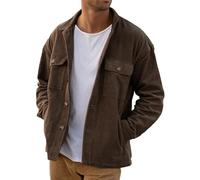 PLEPAN Men's Corduroy Shacket with 4 Pockets (Chest & Side Slant) Button Down Work Jackets Casual Long Sleeve Shirt Jacket, Coffee-1, XL