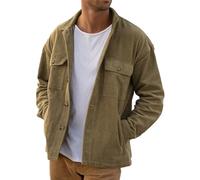 PLEPAN Men's Corduroy Shacket with 4 Pockets (Chest & Side Slant) Button Down Work Jackets Casual Long Sleeve Shirt Jacket, Olive, Large
