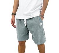 PLEPAN Mens Shorts 7 inch Corduroy Casual Short Drawstring Elastic Waist Lightweight Summer Beach Shorts Loose Fit, Light Blue, 3X-Large