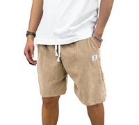 PLEPAN Mens Shorts 7 inch Corduroy Casual Short Drawstring Elastic Waist Lightweight Summer Beach Shorts Loose Fit, Light Khaki, XX-Large