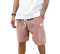 PLEPAN Mens Corduroy Shorts Casual 5/7 Inch Inseam Elastic Waist Drawstring Summer Beach Short, Pink, X-Large