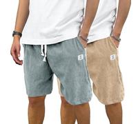 PLEPAN Mens Shorts 7 inch Corduroy Casual Short Drawstring Elastic Waist Lightweight Summer Beach Shorts Loose Fit, Light Blue & Light Khaki, XX-Large