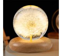 Pletmin Dandelion Ball Night Light, Resin, Warm, Handmade Decor, Wood Base, USB Powered, Art Deco Style, Night Light, Indoor Use, Battery Powered, Tabletop