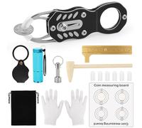 Pletpet 16Pcs Silver Coin Tester Kit, Coin Ping Tester for Resonance Testing and Size Comparison, Magnifying Glass/Hammer/Keychain/Measuring Board/Caliper/Bag/UV Light/Gloves/Protective Covers