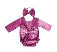 Pleuche Baby Photoshoot Outfit Newborn Photo Set Elegant Newborns Baby Romper Headband for Holiday Newborn Girls Elegant Newborns