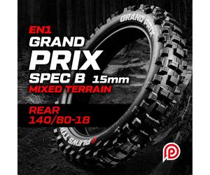 PLEWS TYRES 'GRAND PRIX' SPEC B ENDURO REAR TYRE 140/80-18 + 15MM - MADE TO WIN