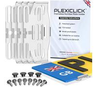 PLEXICLICK® 4x Number Plate Holder - Transparent - Frameless Number Plate Clips For Acrylic UK Number Plates - Universal Reg Plate Holder - Strong & Secure License Plate Holder - 100% Made In Germany