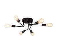 Plfann Industrial Semi Flush Mount Ceiling 6 Light with Adjustable Metal Branched Vintage Ceiling Light E27 Holder Black Painted for Kitchen Living Room Dining Room Bedroom （Black）(Bulb NOT Included)