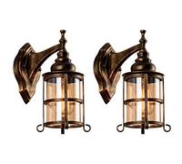 Plfann Rustic Amber Glass Wall Light 2-Pack, Bronze Brushed, Industrial Farmhouse Lamp Sconce Porch Lighting Waterproof Retro Lamp for Indoor Bedroom Living Room Outdoor（NO Bulb）