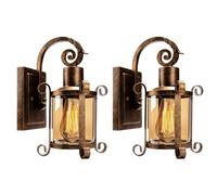 Plfann Rustic Interior Amber Glass Wall Sconce 2-Pack, Bronze Brushed, Industrial Lamp Porch Lighting Waterproof Retro Lamp for Indoor Bedroom Living Room Outdoor（NO Bulb）