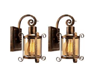 Plfann Rustic Interior Amber Glass Wall Sconce 2-Pack, Bronze Brushed, Industrial Lamp Porch Lighting Waterproof Retro Lamp for Indoor Bedroom Living Room Outdoor（NO Bulb）
