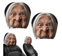 PLGEBR Car Headrest Covers, 2 Pack Stretchy Seat Headrest Protector with Double Funny Cartoon Print for Auto Interior Decoration, Soft Polyester Fabric Breathable Universal Vehicle Accessories Gift