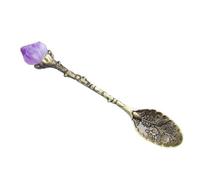 PLGEBR Crystal Alloy Coffee Spoons, Retro Spoons, Crystal Mineral Coffee Spoons, Vintage Crystal Spoons Head Amethyst Onyx S