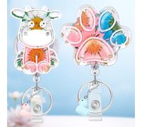 Plifal 2 Pack Dried Flower Badge Reel Retractable - Cute Paw Cow Flower Retractable ID Name Card Badge Reel Holder with Alligator Clip, Nurse Nursing Office Medical Worker Student Accessories Gifts
