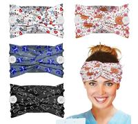 Plifal 4pcs Nurse Headbands for Women with Buttons Non Slip - Cute Hospital Doctor Nursing Sweat Wicking Head Bands, Elastic Wide Turban Soft Hair Bands Accessories for Medical Healthcare Work