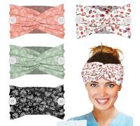 Plifal 4pcs Nurse Headbands for Women with Buttons Non Slip - Cute Physician Doctor Nursing Sweat Wicking Head Bands, Elastic Wide Turban Soft Hair Bands Accessories for Medical Healthcare Work