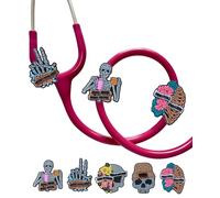 Plifal 5 Pieces Stethoscope Charms Tag for Nurse - Cool Skull Skeleton Stethoscope Charm Label for Littmann Funny Accessories, Present for Pediatric Doctor, Medical Worker, Nursing Graduation