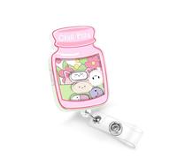 Plifal Badge Reel Holder Clip - Cute Chill Pills Cat Pink Retractable ID Name Card Badge Reel with Charm Alligator Clip, Office Nurse Nursing Medical Worker Student Accessories Gifts