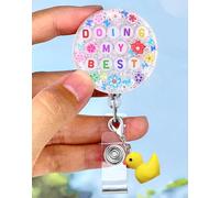 Plifal Badge Reel Holder Clip - Doing My Best Funny Letters Retractable ID Name Card Badge Reel with Charm Alligator Clip, Office Nurse Nursing Medical Worker Student Accessories Gifts