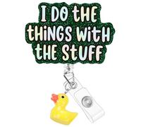 Plifal Badge Reel Holder Clip - Funny I Do The Things with The Stuff Retractable ID Name Card Badge Reel with Charm Alligator Clip, Office Nurse Nursing Medical Worker Student Accessories Gifts