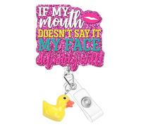 Plifal Badge Reel Holder Clip - Funny If My Mouth Doesn't Say It My Face Will Retractable ID Name Card Badge Reel with Charm Alligator Clip, Office Nurse Nursing Medical Worker Student Accessories