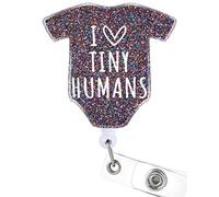 Plifal Badge Reel Holder Retractable with ID Clip for Nurse Nursing Name Tag Card Funny I Love Tiny Humans Labor and Delivery NICU Nursing Student Teacher Doctor RN Medical Assistant Alligator Clip