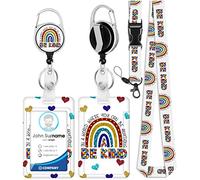 Plifal ID Badge Holder with Lanyard and Retractable Badge Reel Clip, Rainbow Be Kind Autism Awareness Card Name Tag Lanyard Vertical ID Protector Bage Clips for Nurse Nursing Doctor Medical Student