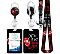 Plifal ID Badge Holder with Lanyard and Retractable Nurse Badge Reel Belt Clip, Phlebotomy Phlebotomist Nursing Medical Keychain Lanyards Clip for Women Men(Coffee is My Blood Type)