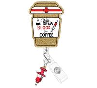 Plifal Nurse Badge Reel Holder Clip - Phlebotomist Blood Coffee Retractable ID Name Card Badge Reel with Charm Alligator Clip, Nurse Nursing Office Medical Worker Student Accessories Gifts