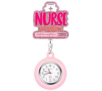 Plifal Nurse Watch - Clip On Pocket Badge Fob with Second Hand - Retractable Clip On Clock for Medical CNA RN Student Women (Rose Nurse In Progress Print, Pink, Modern)