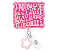 Plifal Student Nurse Badge Reel Holder Clip - Funny I’m Not Qualified to Diagnose But I Have Theories Retractable ID Name Card Badge Reel with Charm Alligator Clip, Nurse Nursing Medical Accessories