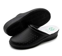 Pligono Women's Anatomic Sanitary Slippers, Comfortable Orthopedic Shoes with Perforated Genuine Leather Upper, Black (Women's) 40