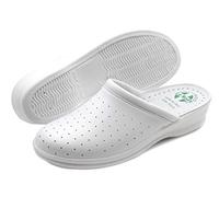 Pligono Women's Anatomic Sanitary Slippers, Comfortable Orthopedic Shoes with Perforated Genuine Leather Upper, White (Women's) 35