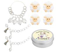 PLIGREAT 1 Box Cute Sheep Charms Crochet Accessories 12 Pcs Crochet Stitch Marker with 4 Pcs Knitting Needle Stoppers 2 Pcs Knitting Row Counter Chains Knitting Tool Kit DIY Jewelry Making Charms