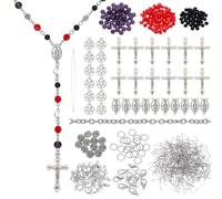 PLIGREAT 1 Box Rosary Beads Necklace Making Kit Complete DIY Prayer Jewelry Making Supplies 330 Pcs Beads 70 Pcs Cross Star Moon Pendant for DIY Rosary Bracelet Necklace Making
