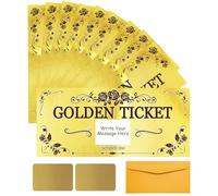 PLIGREAT 10 Pack Rose Golden Ticket, Scratch Off Cards with Envelopes Double Print Surprise Reveal Card DIY Coupon Cards for Birthday, Holiday, Voucher Raffle Gift, Party Supplies