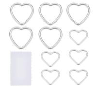 PLIGREAT 10 Pcs 925 Sterling Silver Heart Charms, Open Back Bezel Pendants Linking Rings for DIY Bracelets Necklaces Earrings Jewelry Making with Polishing Cloth, 2 Sizes