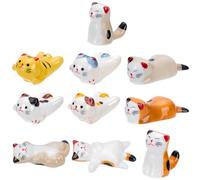 PLIGREAT 10 Pcs Cat Chopstick Rest, Cute Ceramic Lucky Cat Chopstick Holder Japanese Style, Maneki-Neko Spoon Rest for Asian Food Restaurant Home Table Decor
